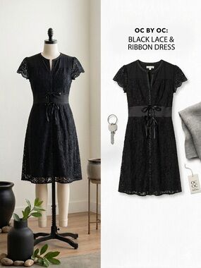 OC by Oleg Cassini Black Lace Midi Dress